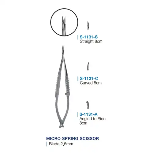 Micro Spring Scissor, 마이크로 스프링가위 8cm-2.5mm, Straight, Curved, Angled