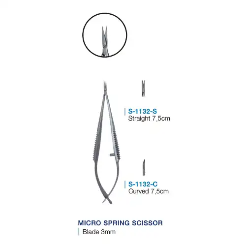 Micro Spring Scissor, 마이크로 스프링가위 7.5cm-3mm, Straight, Curved