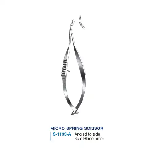 Micro Spring Scissor, Angled to side 8cm Blade 5mm, 스프링 가위 8cm-5mm 곡 앵글