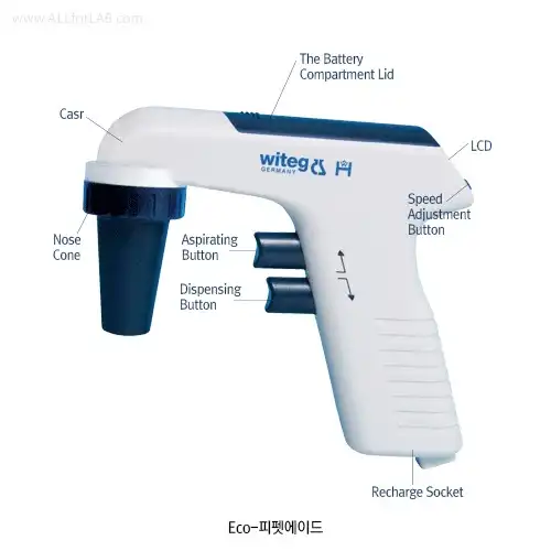 Witeg® Premium Rechargeable Pipet Aid, with LCD Display, for 0.1ml ~ 100ml Pipets, 200g With 6 Different Speed Levels, Light Weight, Rechargeable Battery,  프리미엄급 피펫에이드, 재충전식, KC인증