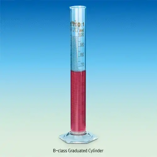 Witeg® B-class Graduated Cylinder, with Spout, Tall-form, 5~2,000ml With Hexagonal Base• Amber Stain Scale, DURAN Glass 3.3, DIN SO,  B급 메스실린더, 갈색침투눈