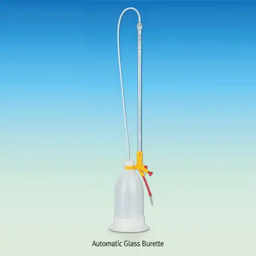 Witeg® Schilling® Automatic Glass Burette, Class B, 10~50ml With PE Bottle 500 or 1,000ml and Stable Base, 쉬링® 자동뷰렛