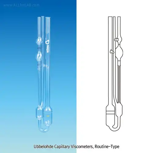 Witeg® Ubbelohde Capillary Viscometer, Routine-Type, for Transparent Liquids & High-Temp or Low-temp. Measurements With Individual Cerificate of Calibration, Constant K-value, ASTM/ISO, 우베로데 점도계, 투명 액상용에 적합