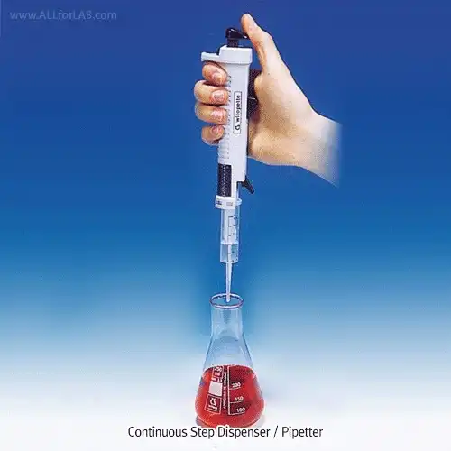 Witeg® WITOPETTE Continuous Step Dispenser/Pipettor, Sterile or Non-sterile With Adapter, 1~5000μl at 1-Step (Max. 50ml),  Digital 정밀 연속 Step 분주 겸 피펫터