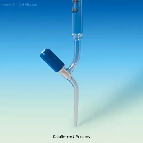 Witeg® Rotaflo-cock Burette, Class B, with PTFE Needle Valve, ISO/DIN, 25 ~ 100ml With Amber-stain Graduation, PTFE 니틀콕 뷰렛