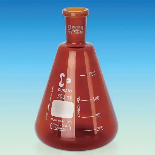 Witeg® Premium 24/40 Amber Erlenmeyer Flask, Good for UV Protection, 100~1,000ml With Graduation• Boroglass 3.3, 갈색 조인트 삼각 플라스크