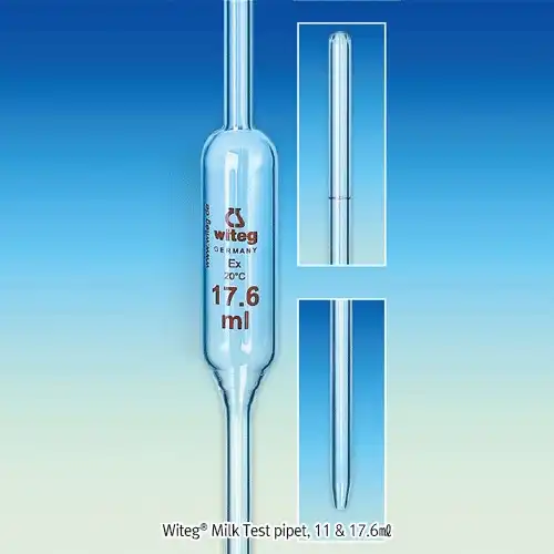 Witeg® Milk Test Pipet, Ideal for Testing Milk by the Gerber- & Babcock- Method, 10.75 • 11 • 17.6ml  With White & Amber Stain Graduation, 1 mark, Milk Test W5